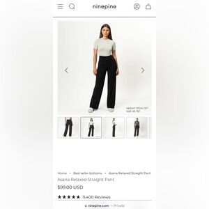 Ninepine Asana Relaxed Straight Black Pants: Size Medium